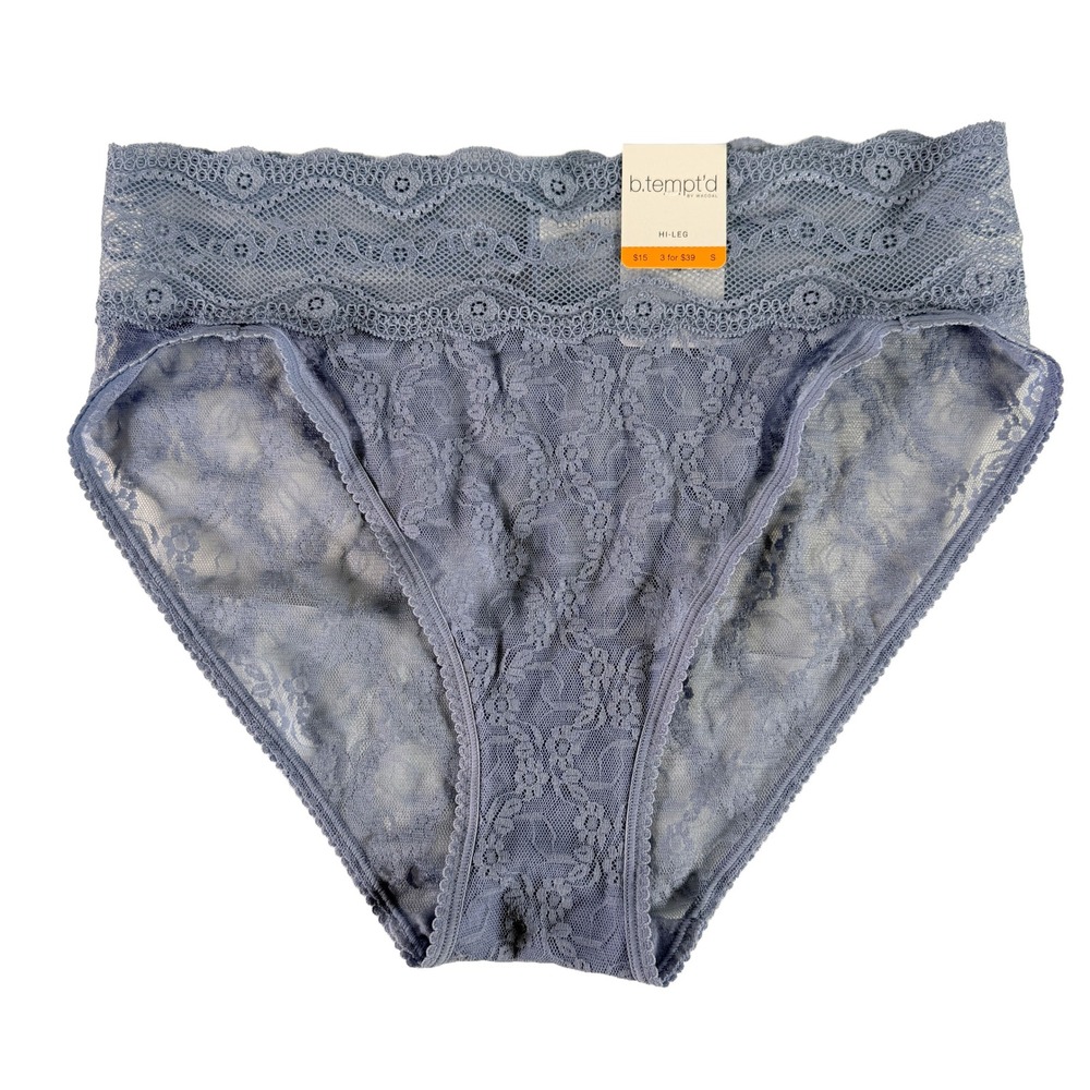b.tempt'd by Wacoal Lace Kiss Hi-Leg Panty Size S Dusty Blue Stretch Sheer NWT